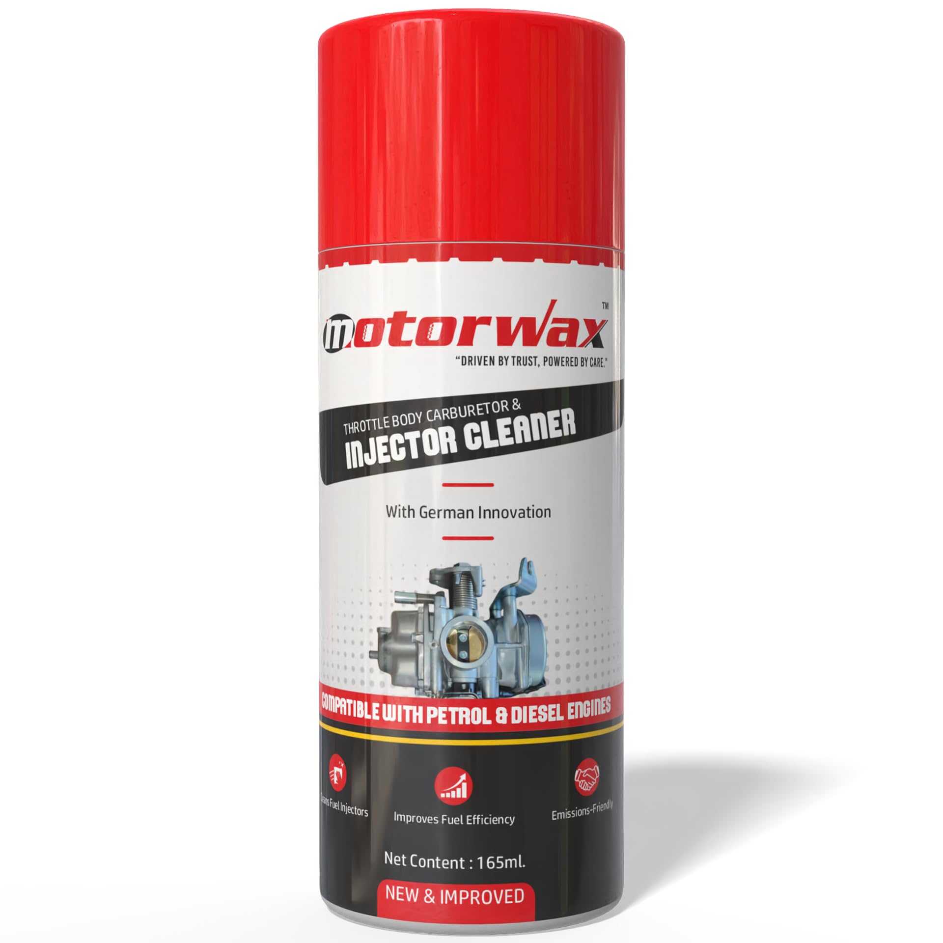 Motorwax Injector Cleaner Spray (165mL) | Throttle Body & Carburetor Cleaner | German Innovation | Compatible with Petrol & Diesel Engines | Improves Fuel Efficiency & Reduces Emissions (Pack of- 1)