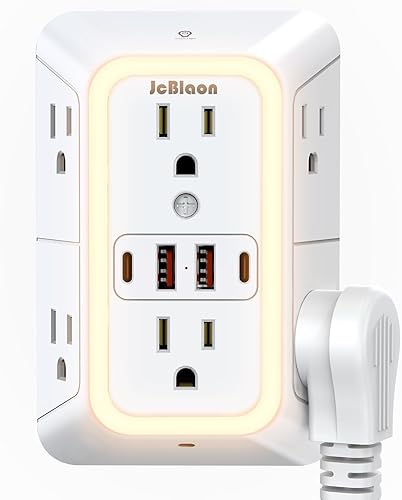 Miniatura 13 de JcBlaon Extensor de Enchufe Protector de Sobretensiones - 6 Salidas Divisor con 4 Puertos USB (2 USB C), Expansor de Enchufes Múltiples Cargador de