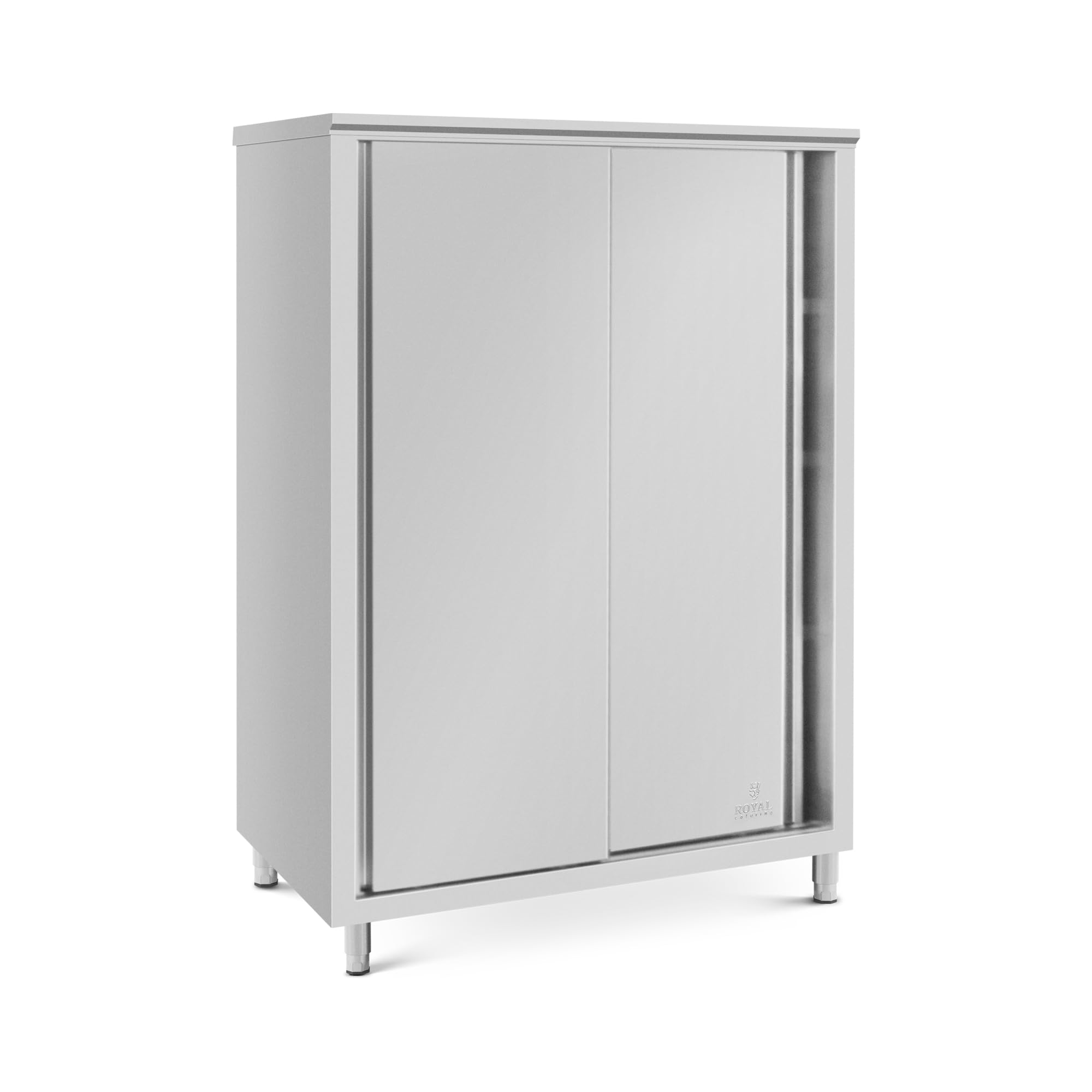 Royal Catering Armario para vajilla de acero inoxidable, 120 x 70 x 180 cm, 3 compartimentos, 2 cajones, fácil montaje, patas ajustables en altura, armario alto