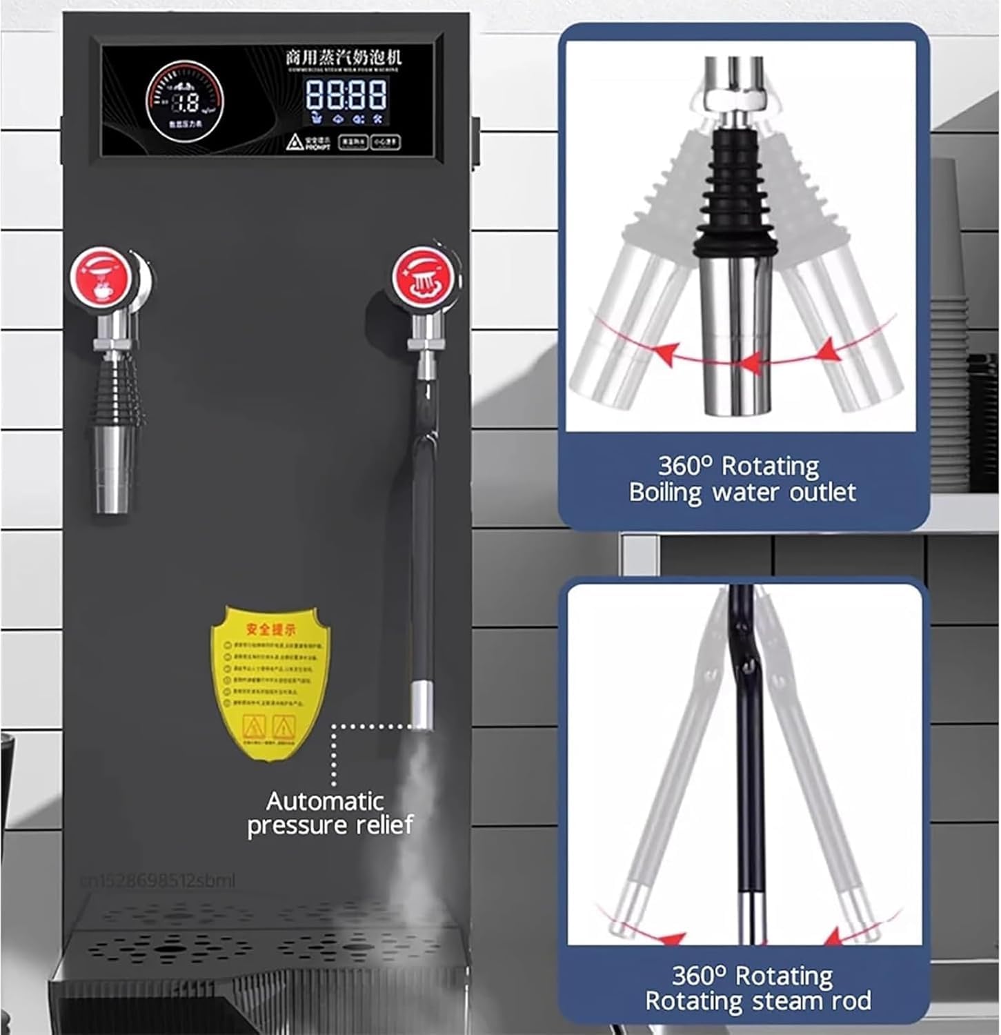 2500 W Komercyjny spieniacz do mleka, elektryczny, w pełni automatyczny, podgrzewacz do mleka, spieniacz do mleka, 12 l, wyświetlacz, trzepaczka do kawy, spieniacz do cappuccino, latte, gorącej czek