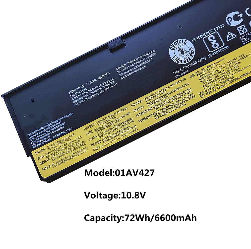 01AV427 Bateria do Lenovo ThinkPad T470 T480 P51S P52S T570 T580 A475 A485 TP25 Series 61++ 01AV428 01AV492 4X50M08812 SB10K97584 10K977 585 10,8 V 72 Wh 6600 mAh