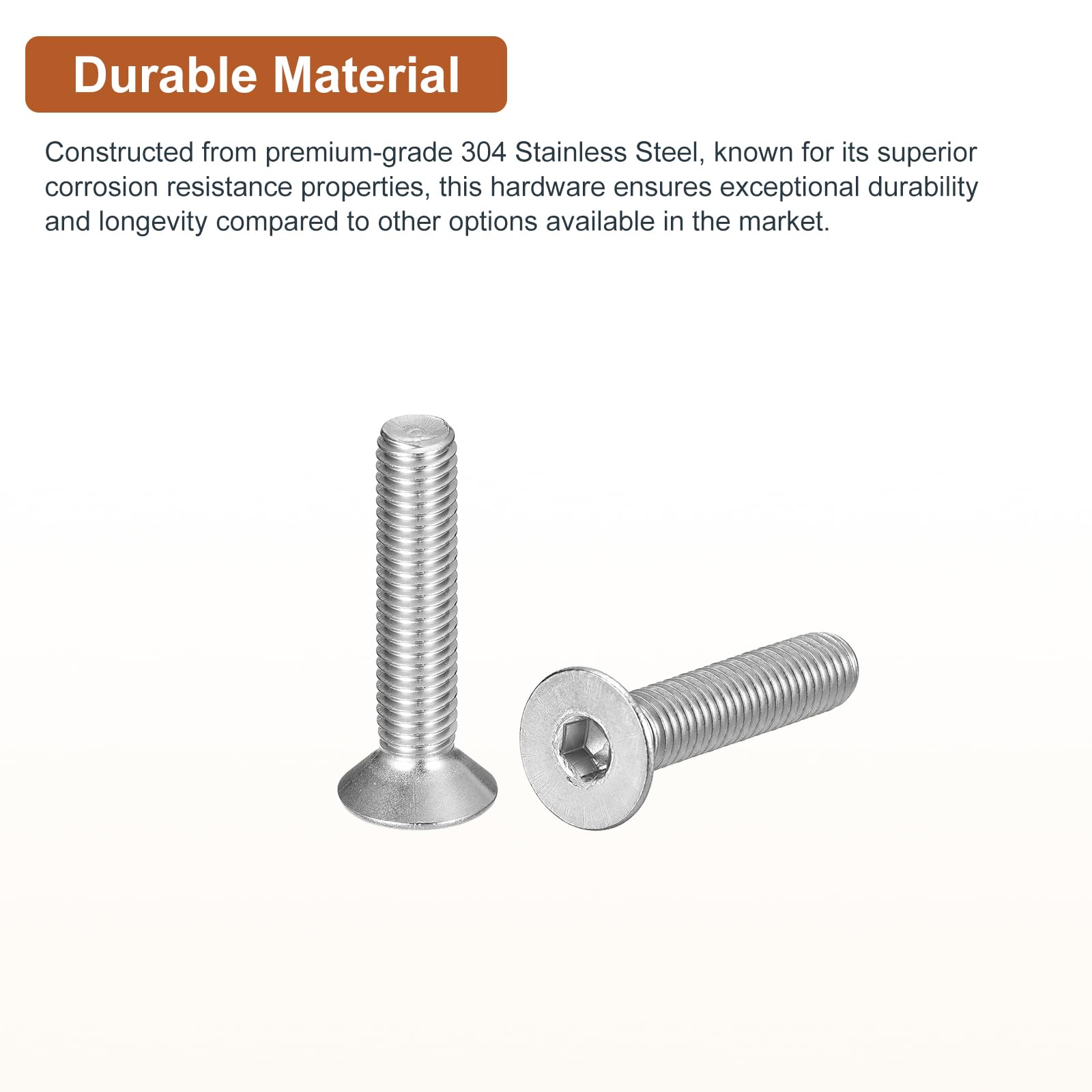 DTGN M8-1.25 x 40mm Flat Head Socket Cap Screws, 10 Pack 304 Stainless Steel Hex Socket Flat Head Screws, Full Thread - Image 3