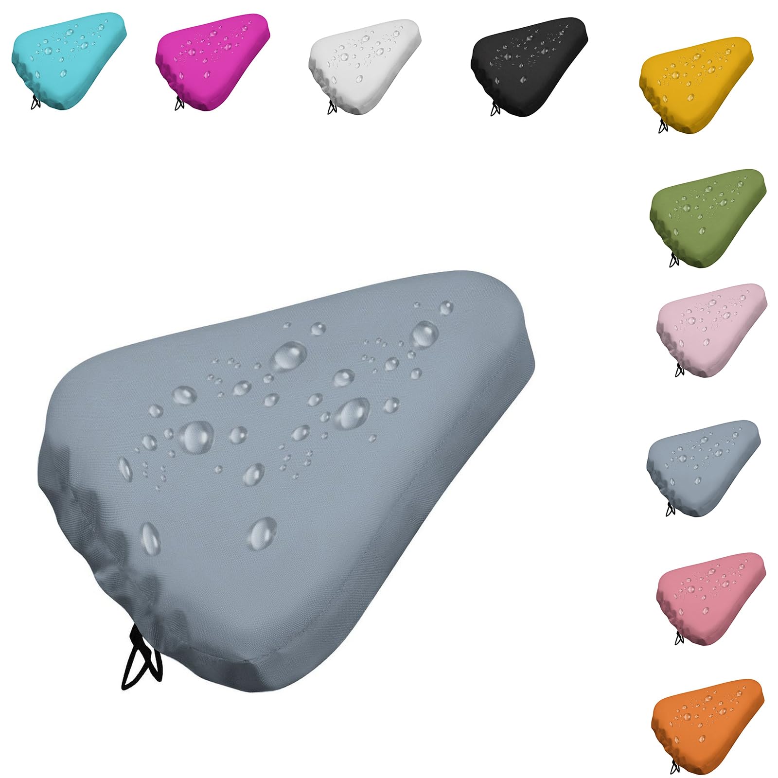 Mateju Waterproof Bike Seat Cushion Covers, Solid Color Bicycle Saddle Covers, Bicycle Seat Cushion Protector with Drawstring for Mountain & Road Bike Cycling (Grey,4 pieces)