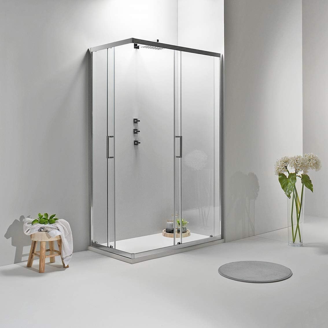 Box Doccia Angolare 70x100 cm - Cabina Doccia con Porta Scorrevole Vetro Temperato 6mm,Trasparente e Anticalcare con Profilo in Alluminio Cromato e Chiusura Magnetica - Facile da Installare e Pulire