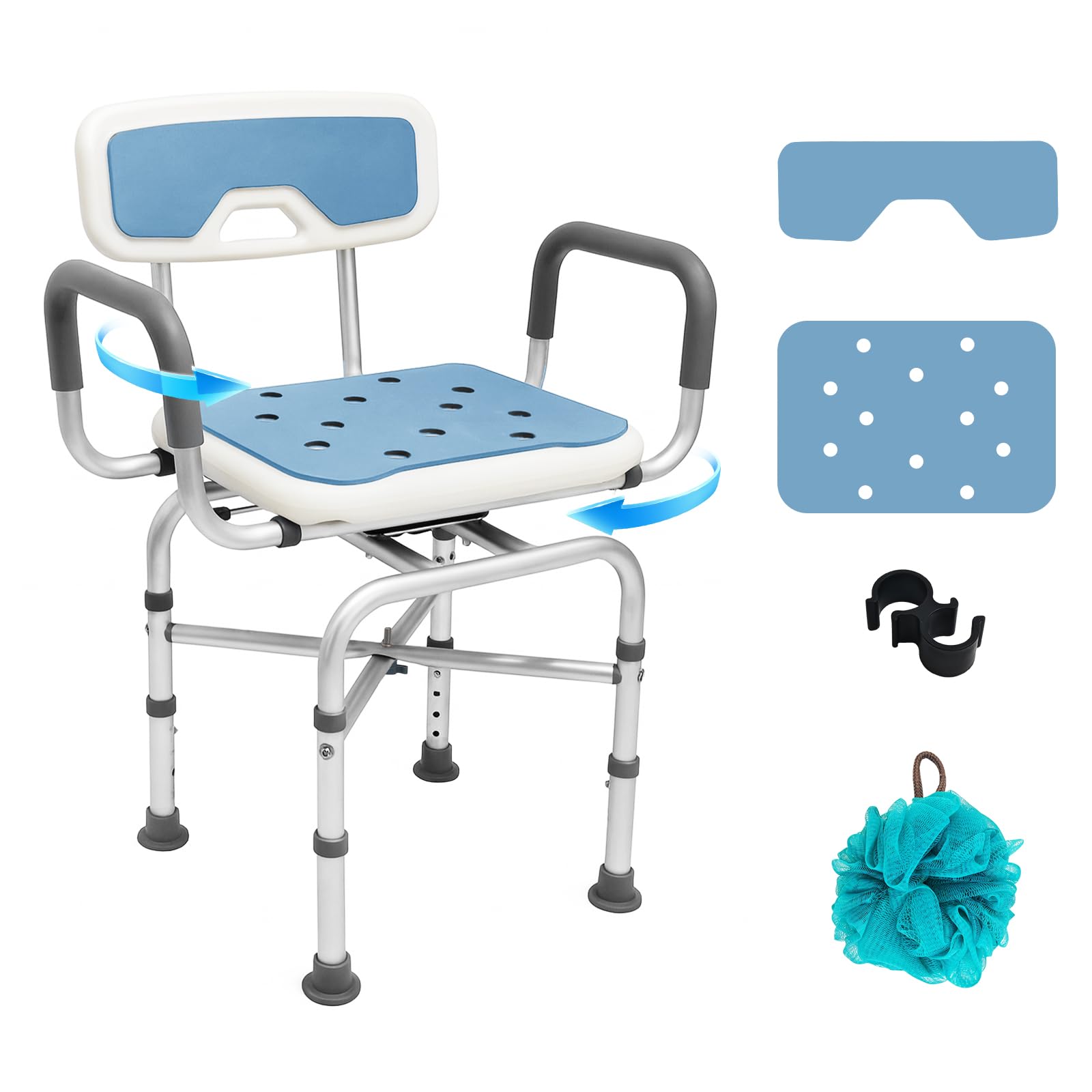 Silla de Ducha para Seniors, Taburete de Ducha con Respaldo, Asiento de Ducha para Embarazadas, Altura Ajustable, Ayuda de Ducha con pies Antideslizantes
