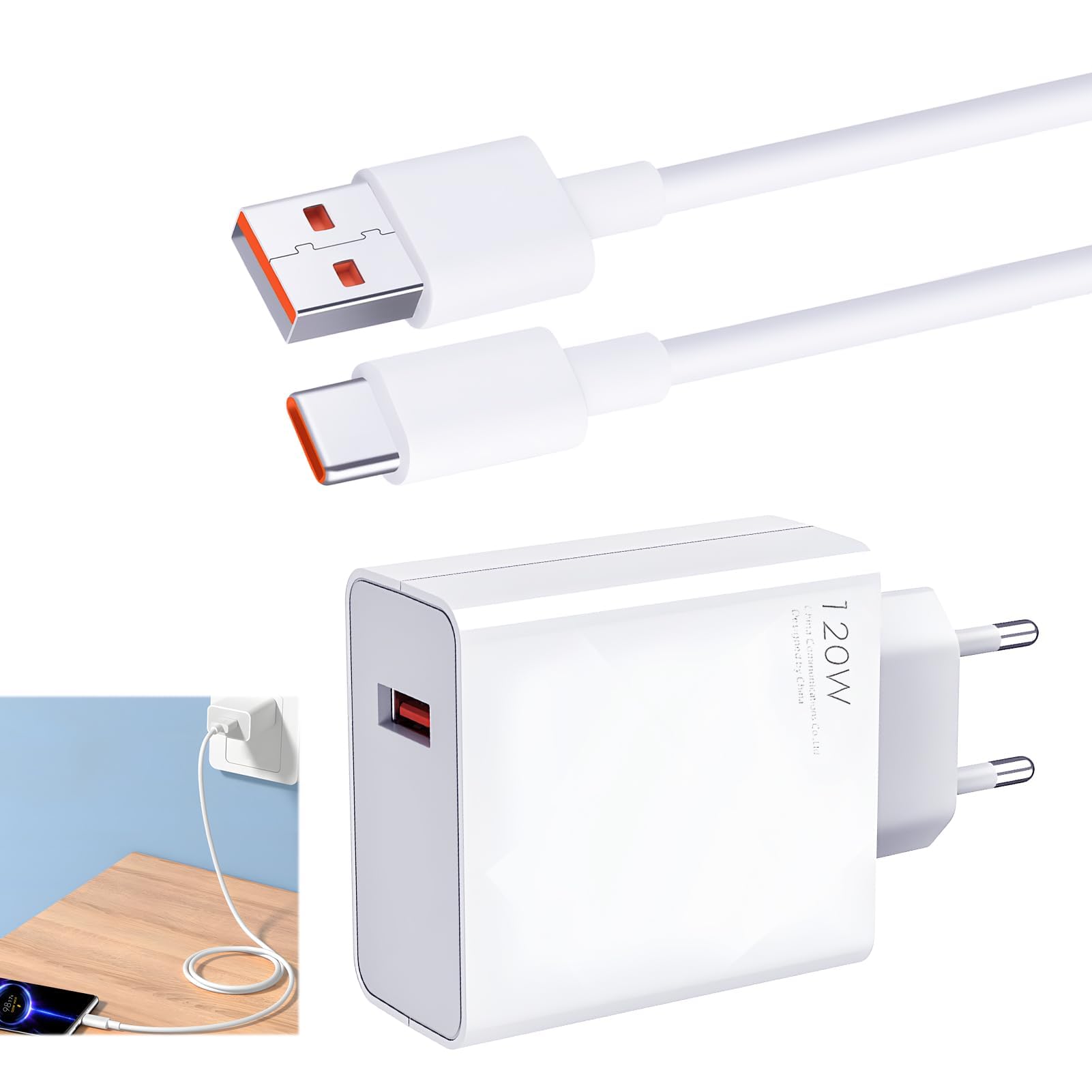 Caricatore 120W Per Xiaomi Con Cavo USB-C 6A – Ricarica Turbo Per Redmi E POCO