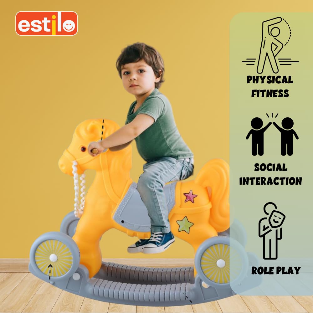 Estilo 2-in-1 Baby Horse Rider | Premium Heavy Duty Rocking Horse & Ride-On Toy for Kids | Rocker for 1-5 Years Boys & Girls | Indoor Outdoor Toddler Ride-on with Comfortable Seat & Safety Handles 3