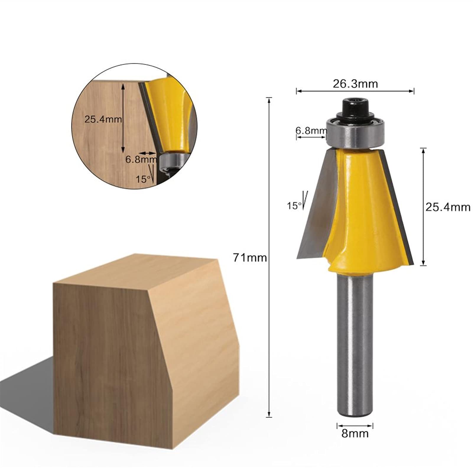 8mm Shank Chafler Router Bit 15 22.5 30 grados cortador de fresado for máquina de madera Fresas de mango JIYAMI'EN EL (Size : 3PCS)