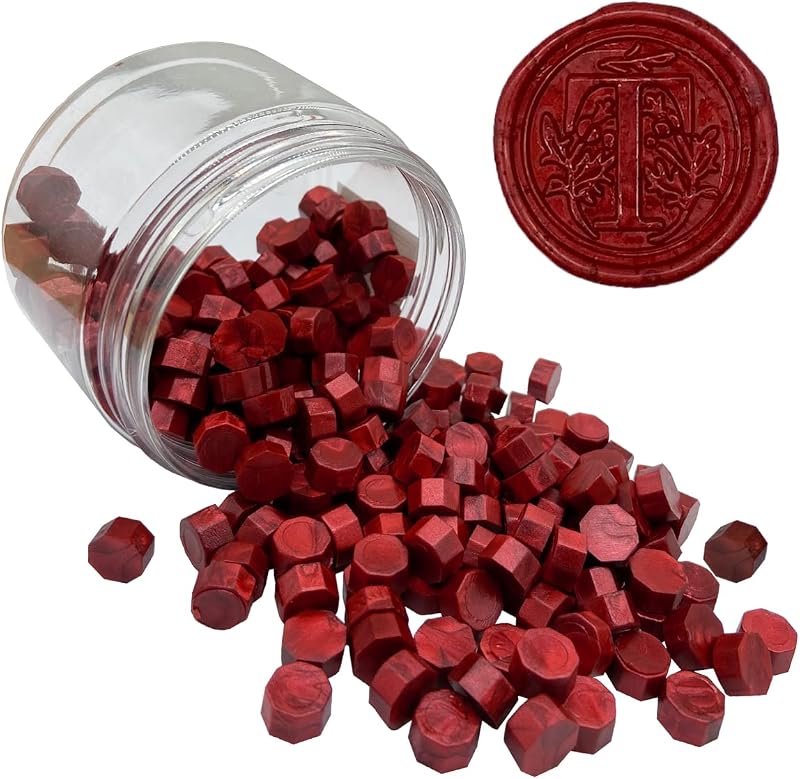 200 cuentas de sello de cera de color burdeos, cuentas de sellado octágono, color rojo vino para invitaciones de boda, sello de cera, sello de sobre para tarjeta de regalo de Navidad