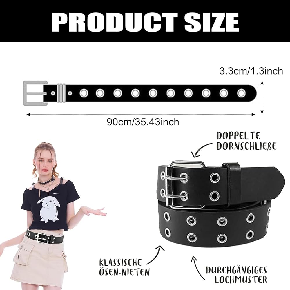 Double Eyelet Belt, Leather Belt, Leather Belt with Two