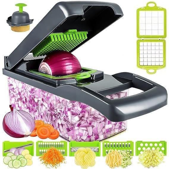 14 in 1 Multipurpose Chopper, Fruits & Vegetable Cutters, Grater Peeler Chipser, Unbreakable Food Grade Body, Chopper for Kitchen | Easy Push to Clean Button Slicer Dicer-image-1