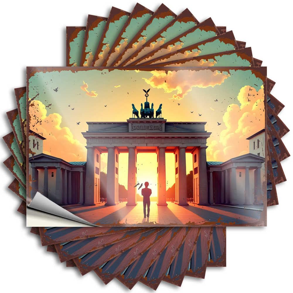 Bathroom Accessories Decor Winter Stickers - Silhouette At The Brandenburg Gate, Sunset Glow Cover Waterproof Vinyl Sticker(8X12CM)