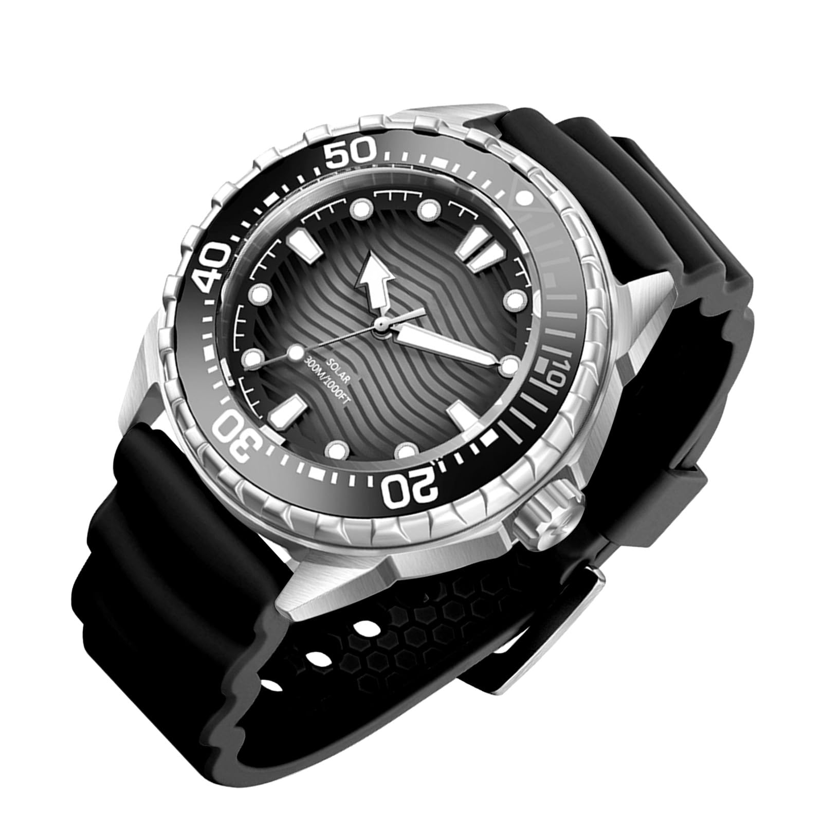 Wakects Reloj de Buceo de Cuarzo con Energía Solar, Resistente Al Agua hasta 300 M, Correa de Silicona Luminosa, para Hombres y Mujeres, Actividades Al Aire de Buceo Profesional
