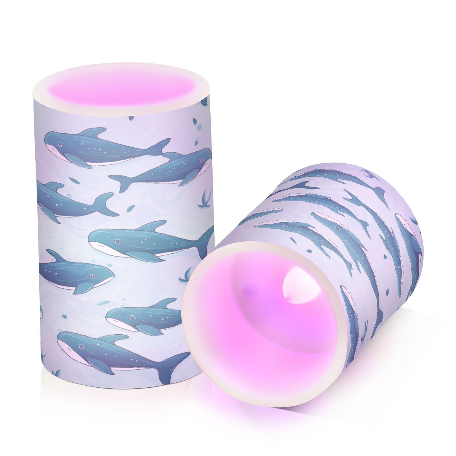 ALAZA Blue Whales Flickering Flameless Candles Battery Operated with Remote Timer,Tea Light Candles LED Pillar Votive Candles Set of 2 for Outdoor Indoor Decorations