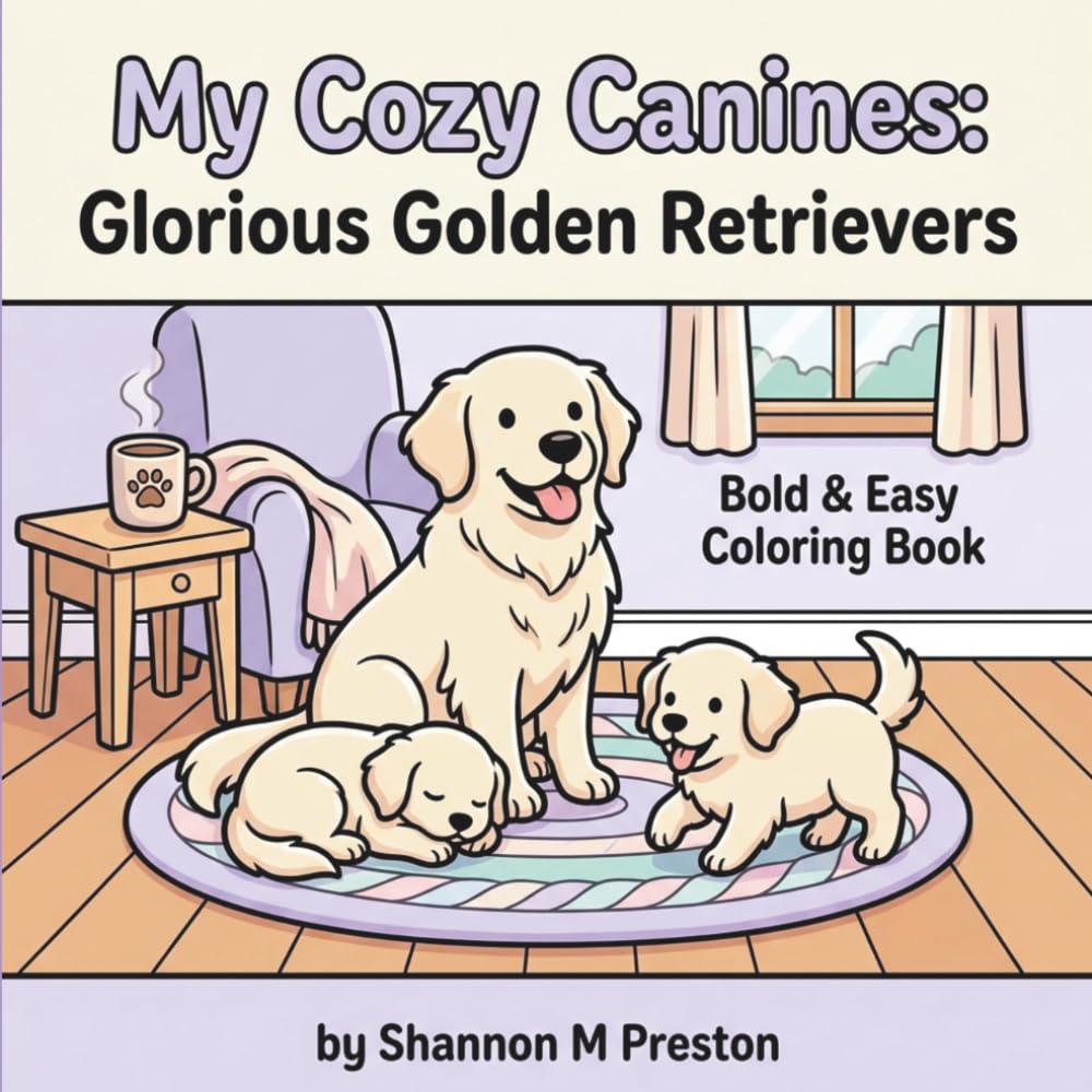 My Cozy Canines: Glorious Golden Retrievers: A Relaxing Bold and Easy Coloring Book of Playful Pups, Heartwarming Home Scenes, and Sweet Dog Companions