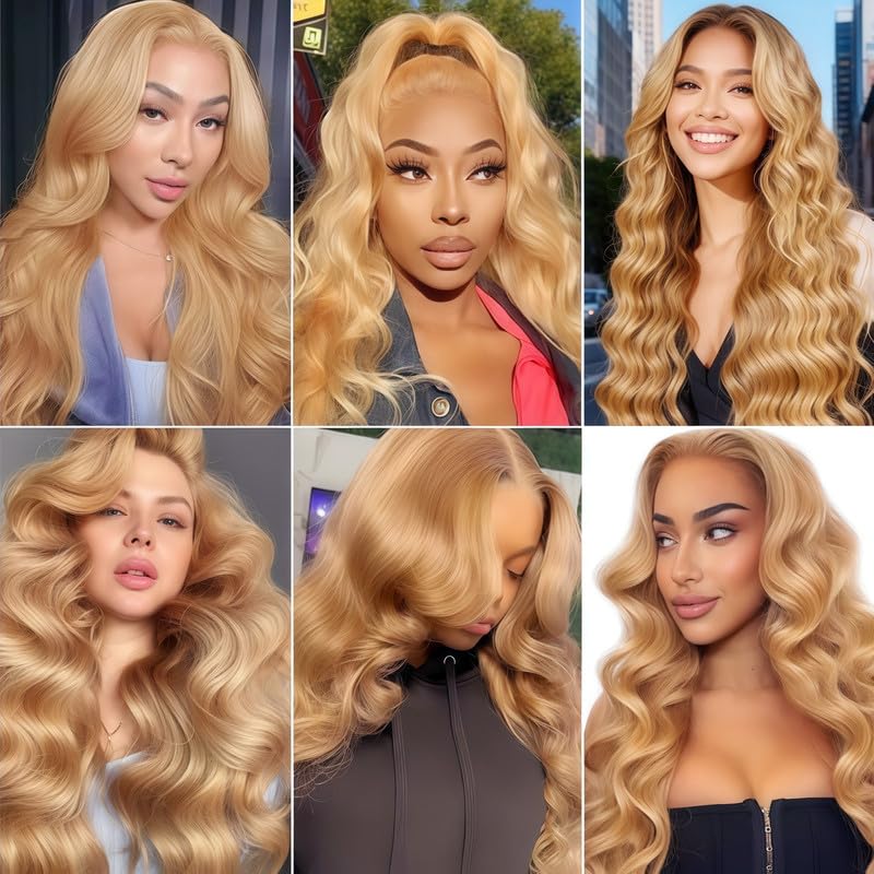 Honey Blonde Human Hair Bundles Brazilian Human Hair Weave Extensions No Shedding No Tangle 14 16 18 inch Body Wave Bundles Human Hair Extensions 27 Color