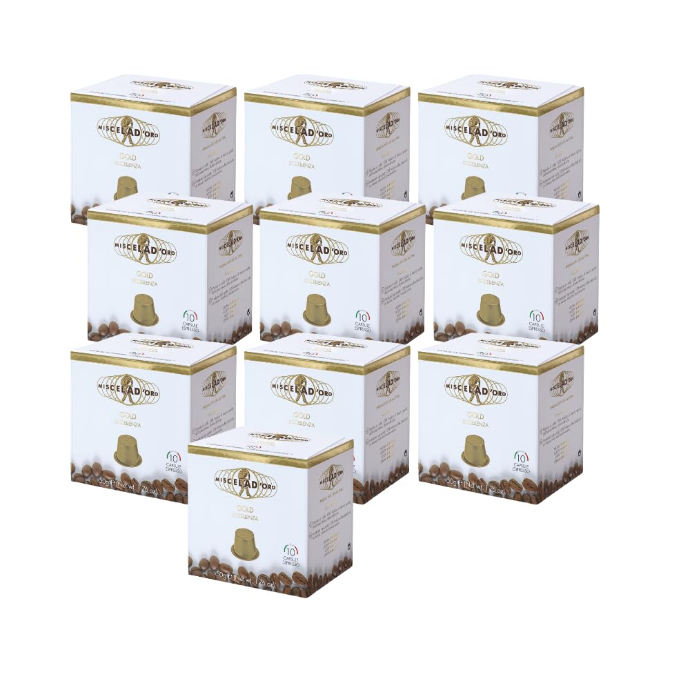 Miscela d'Oro GOLD - Capsule Compatibili Nespresso®* - 100% Arabica - 10 confezioni da 10 capsule (totale 100 Capsule) - Caffè aromatico