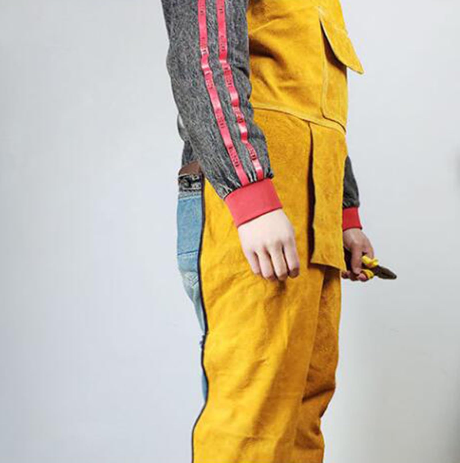 FaroLy Los Hombres de Cuero Delantal de Soldadura Pierna Split Heavy Duty Resistente al Calor Llama Babero Delantal con Bolsillos para Herramientas