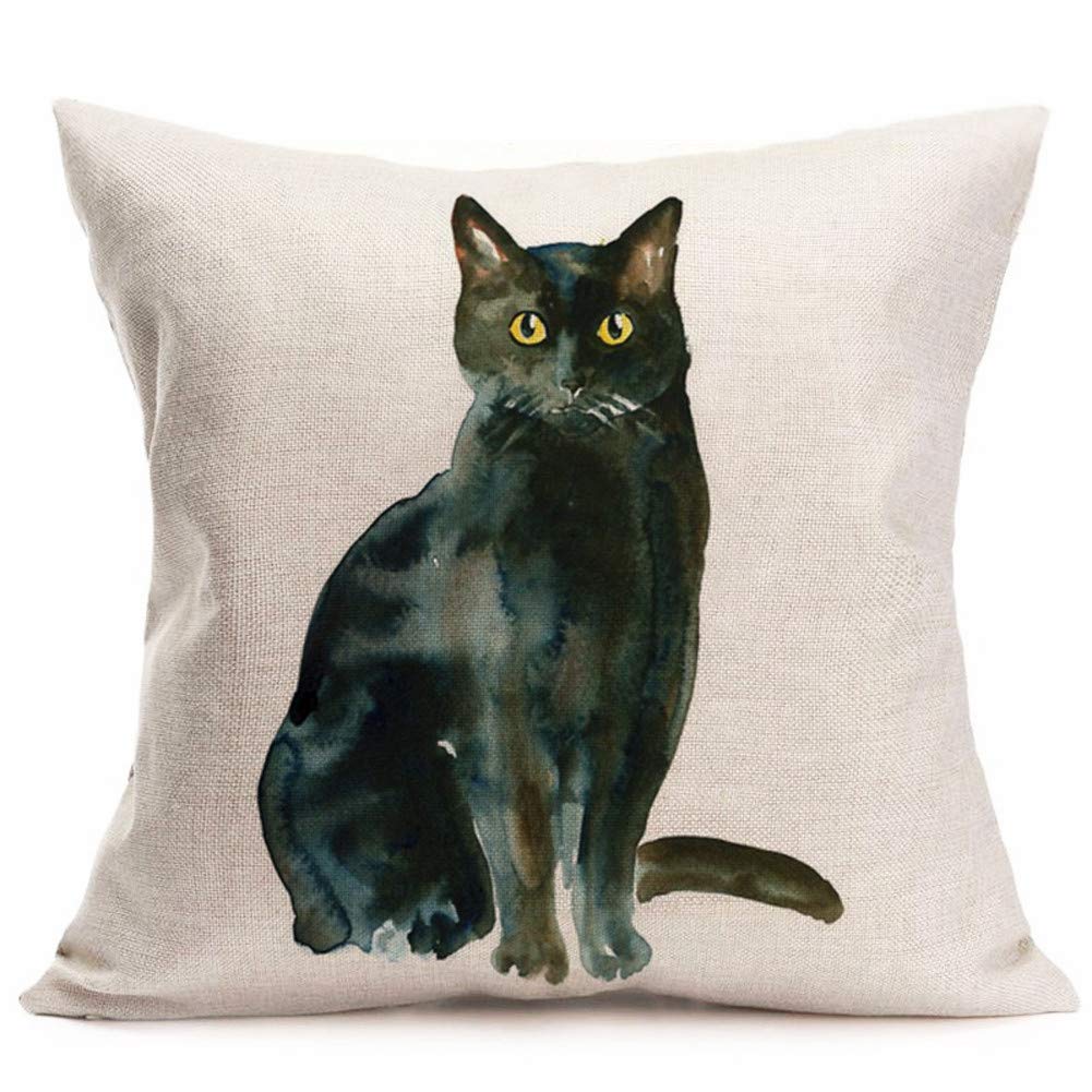 smilyard Black Cat Pillow Covers Animal Adorable Cat Decorative Pillow Covers Cotton Linen Oil Painting Pillowcase Square 18X18 Inch Cushion Covers (Black Cat 03)