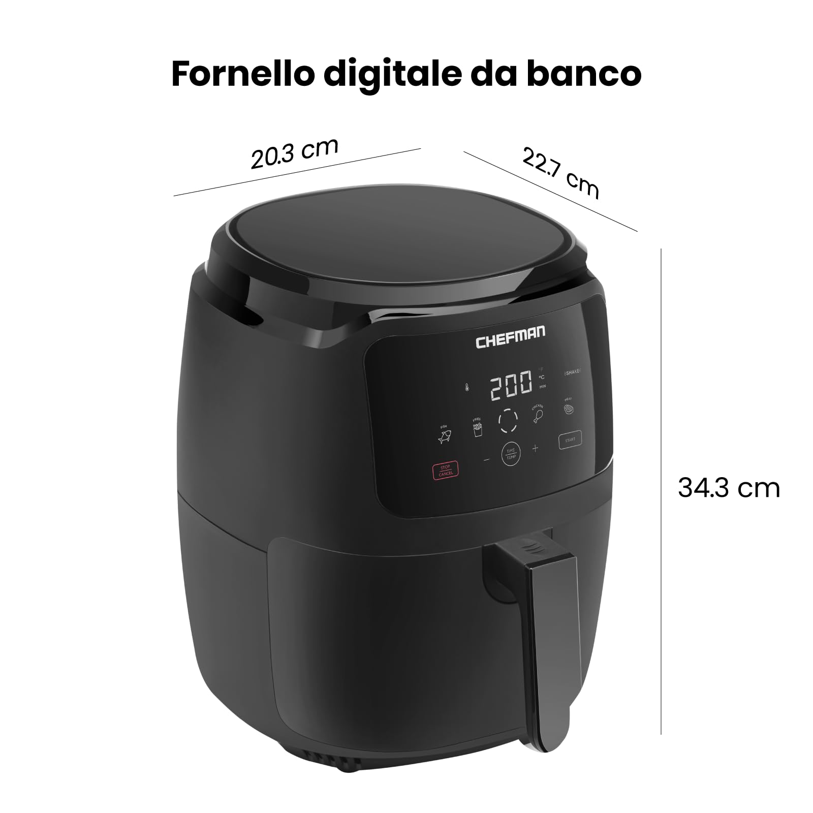Friggitrice ad aria digitale Chefman 5 litri per famiglie, controllo digitale one touch, patatine, pollo, carne, pesce, parti antiaderenti lavabili in lavastoviglie, spegnimento automatico, nera