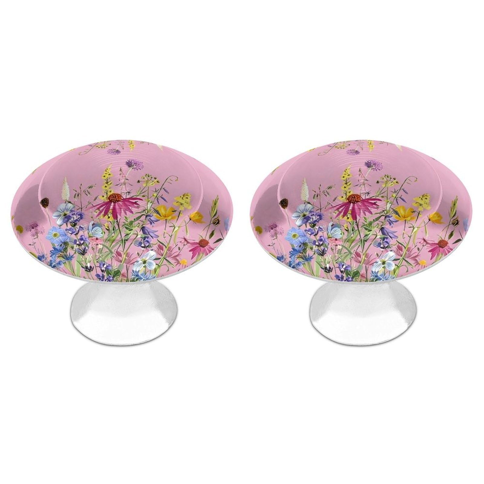 Btcowzrv Style Illustrated Meadow Of Varied Wildflowers 2 Pack Cabinet Knobs Drawer Pulls