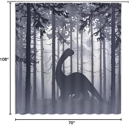 Miniatura 7 de Cortina de ducha de dinosaurio, bosque brumoso, vida silvestre, caza, luna, montaña, rústico, casa de campo, granja, al aire libre, cortinas de tela