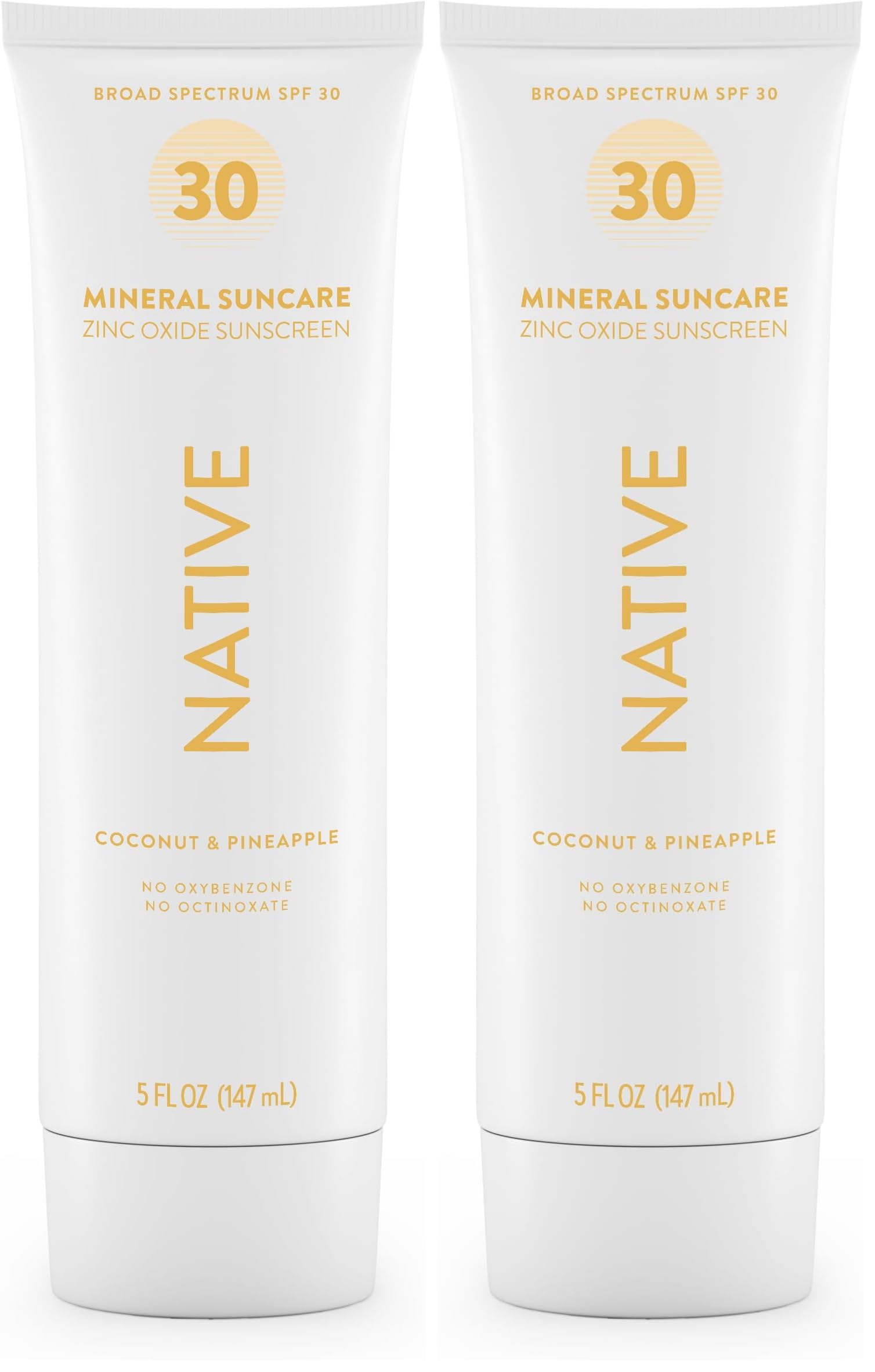 Native Sunscreen SPF 30 Zinc Oxide Lotion with Pineapple & Coconut Scent, 5 oz (Pack of 2) | Biodegradable Sunscreen for Sensitive Skin - main product image