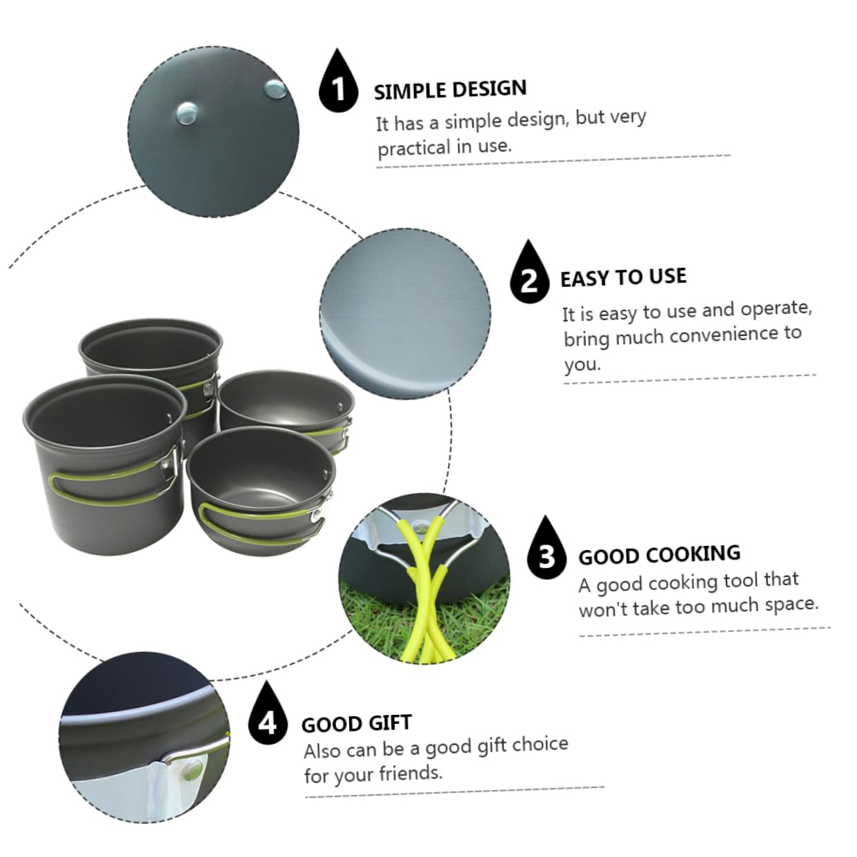 Yardwe 1set Portable Outdoor Cooking Cookware for Camping Lightweight for Backpacking Picnics