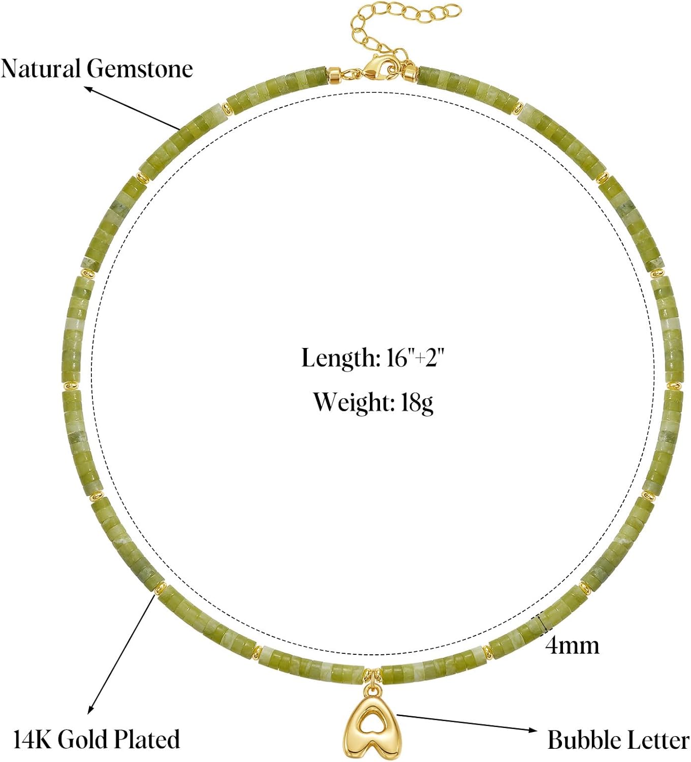 KELORIS PATH Beaded Initial Necklace for Women, 14K Gilded Plated Bubble Letter Pendant Natural Handmade Stone Choker Boho Colorful Summer Beach Jewelry Gift - Image 6