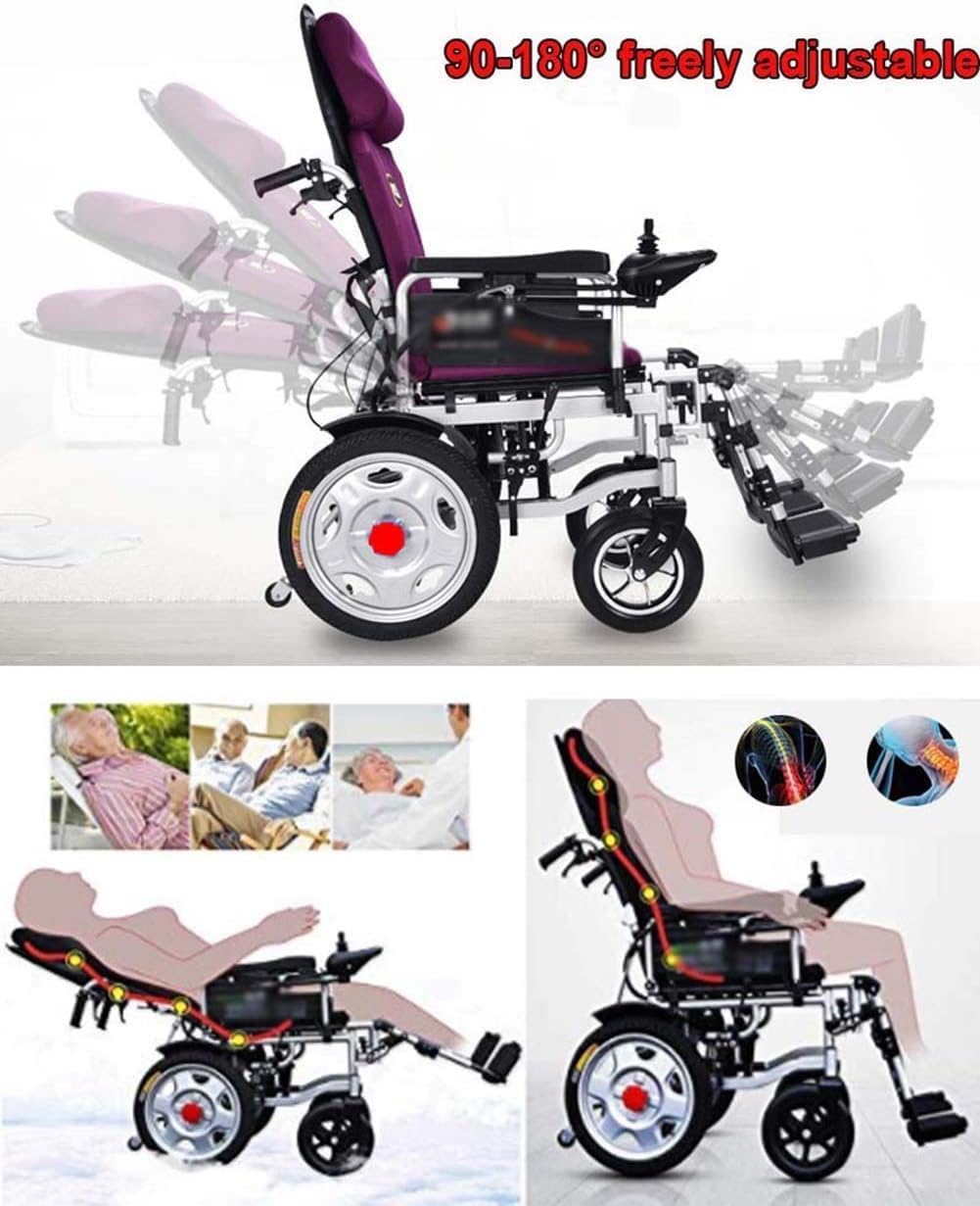 Sedia a rotelle elettrica, leggera, pieghevole, sedia a rotelle con poggiatesta, schienale reclinabile, doppio motore potente, portatile, da viaggio, per disabili e anziani