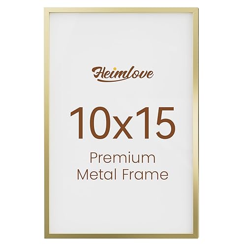 Heimlove 10x15 Aluminum Picture Frame, Metal Picture Frame Wall Mounting Horizontally or Vertically, Photo frame with Tempered Glass - Poster Frame Simple and Elegant Decor for Wall - 1 Pack - Gold - Gold-1P - 10x15