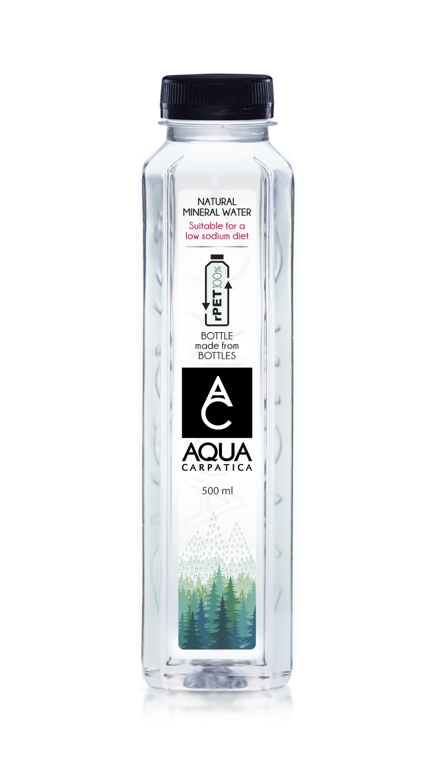 AQUA Carpatica 500ml x 6 rPET - Pure Natural Still Mineral Water - 6-Pack Bottled Water, Virtually Nitrate Free, Low Sodium, Naturally Alkaline, Natural Electrolytes, Premium Multipack 100% Recyclable