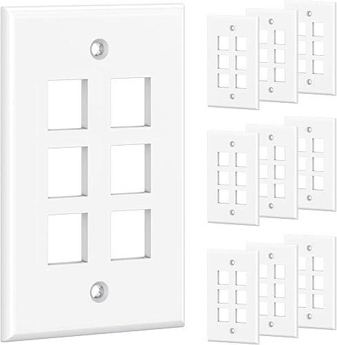Miniatura 10 de [UL Listed] Cable Matters - Juego de 10 placas de pared de perfil bajo de 4 puertos Keystone, placa de pared RJ45 para tomas Keystone en blanco