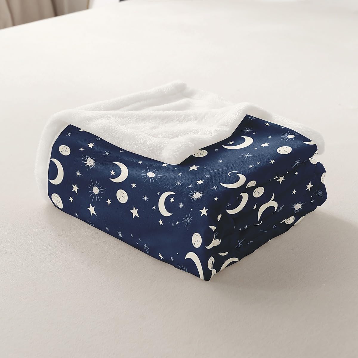 Erosebridal Kids Starry Sky Blanket Galaxy Throw Blanket Queen Moon and Sun Fleece Blanket Dreamy Night Stars Sherpa Blanket for Boys Girls