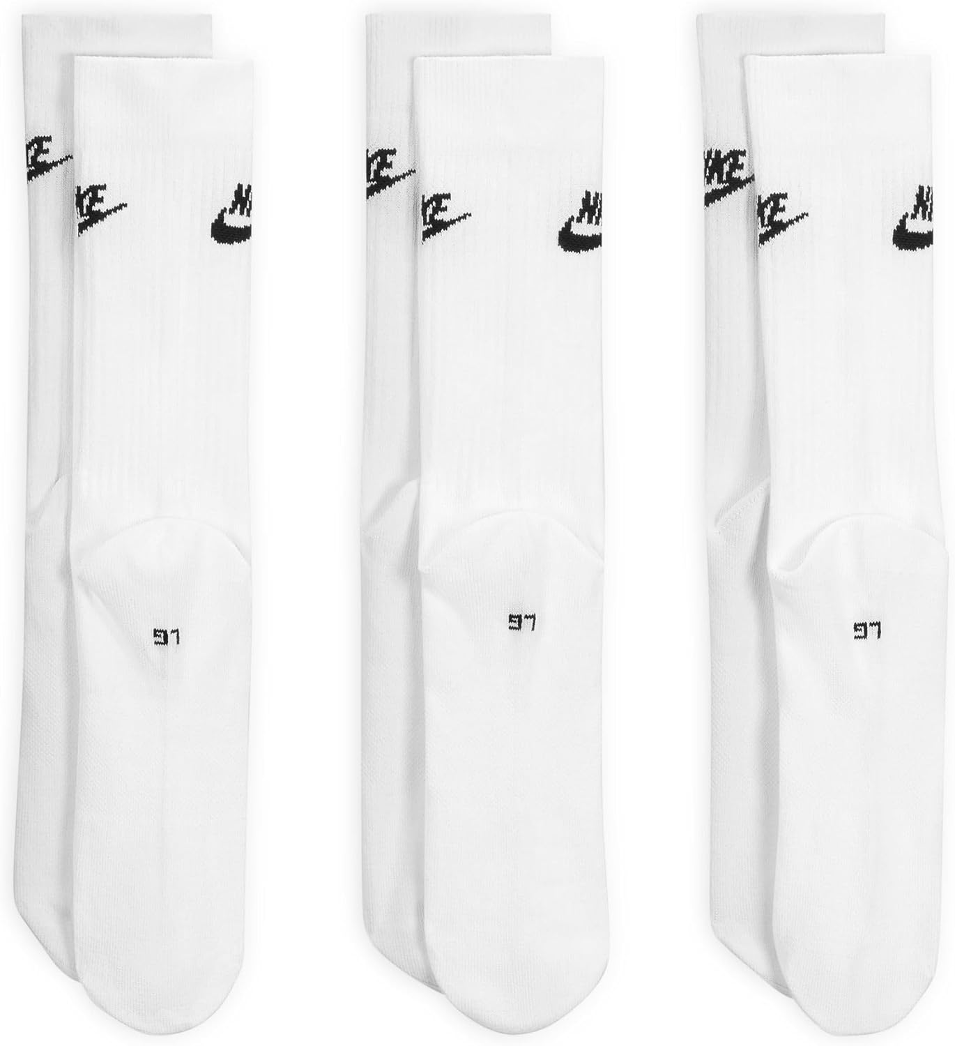 Nike Unisex Sportswear Everyday Essential Crew Socks (3 Pairs), White/Black, Large - Image 5