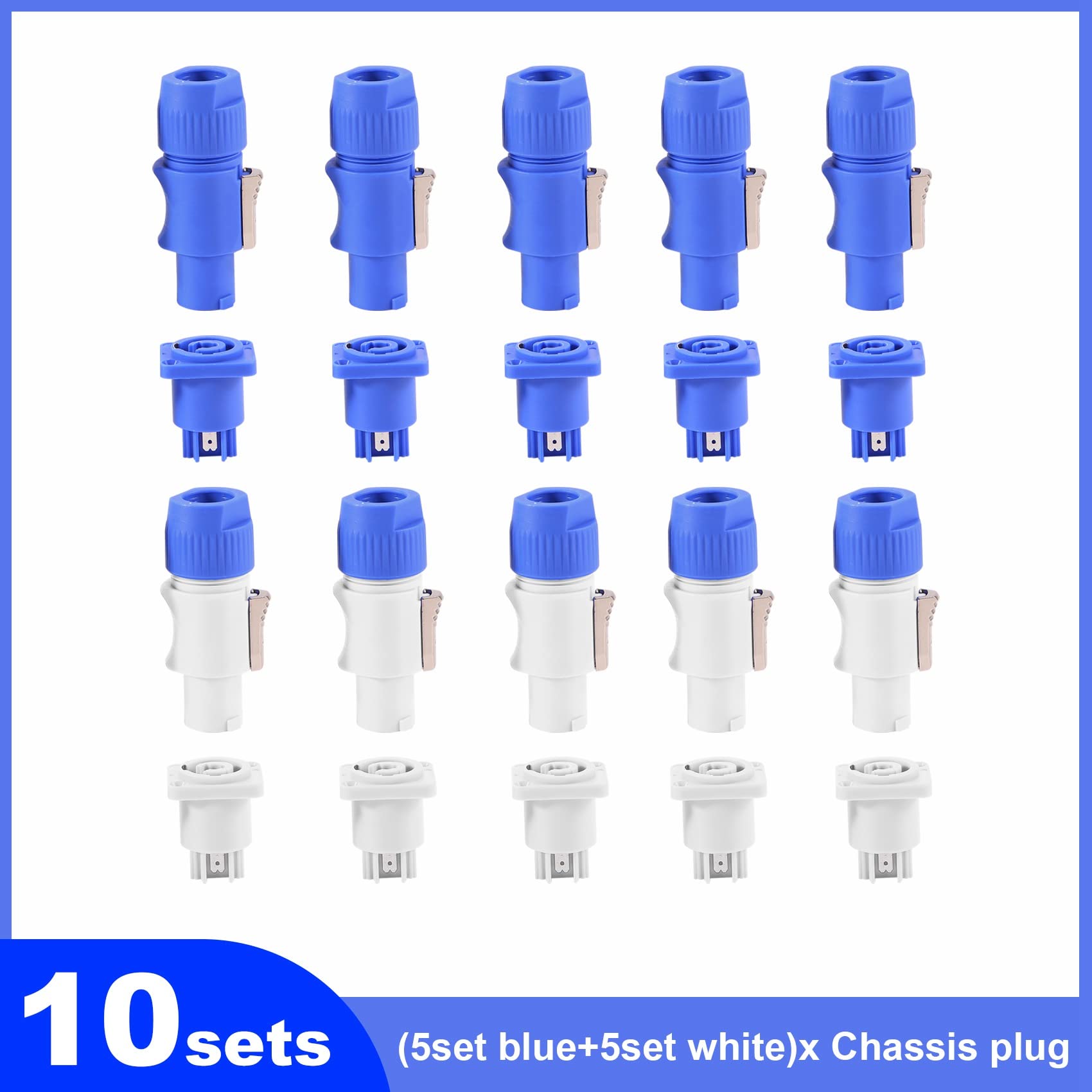 Set di 10 adattatori audio NAC3FCA + NAC3MPA-1 PowerCon - Connessioni professionali a 3 per amplificatore e mixer (+ blu)
