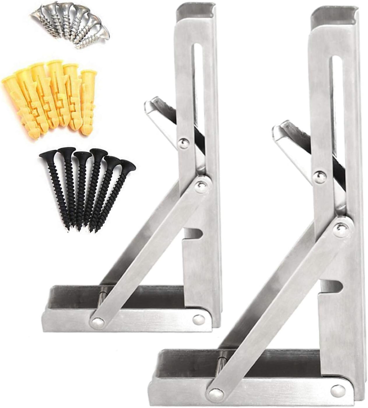 Folding Shelf Brackets, Triangle Wall Mount Support Heavy Duty Paint Bench Table Shelf Brackets 90 Degree Hinge Shelves Tables 440 Lb / 200KG Load Pack of 2 with Screw,45cm