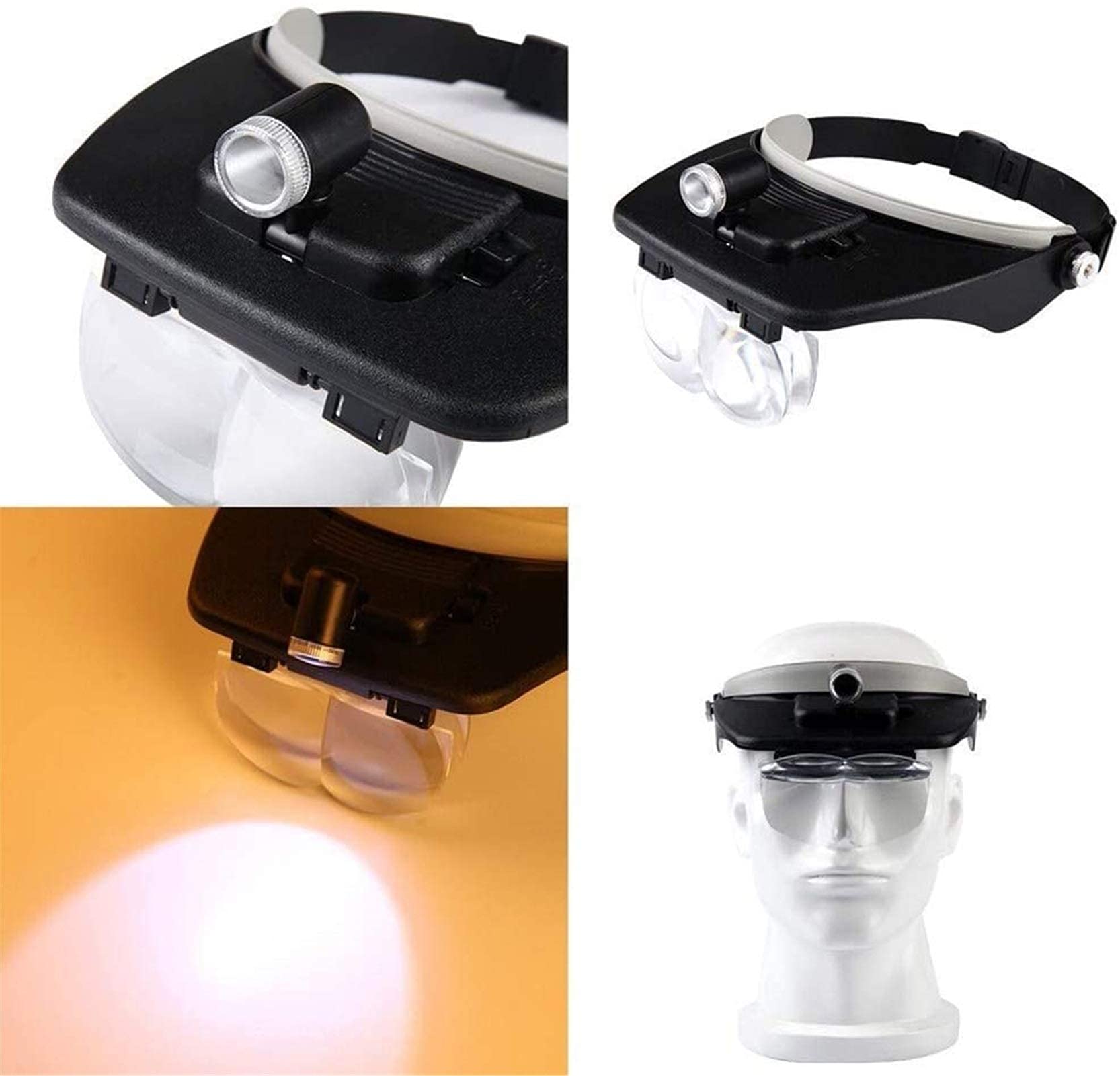 Lupa de Diadema, Gafas de Aumento iluminadas para la Cabeza, Lupa de Mano con luz LED, Lupa de Diadema iluminada Manos Libres de 1.2X a 3.5X con Lentes Desmontables, Diadema pa,