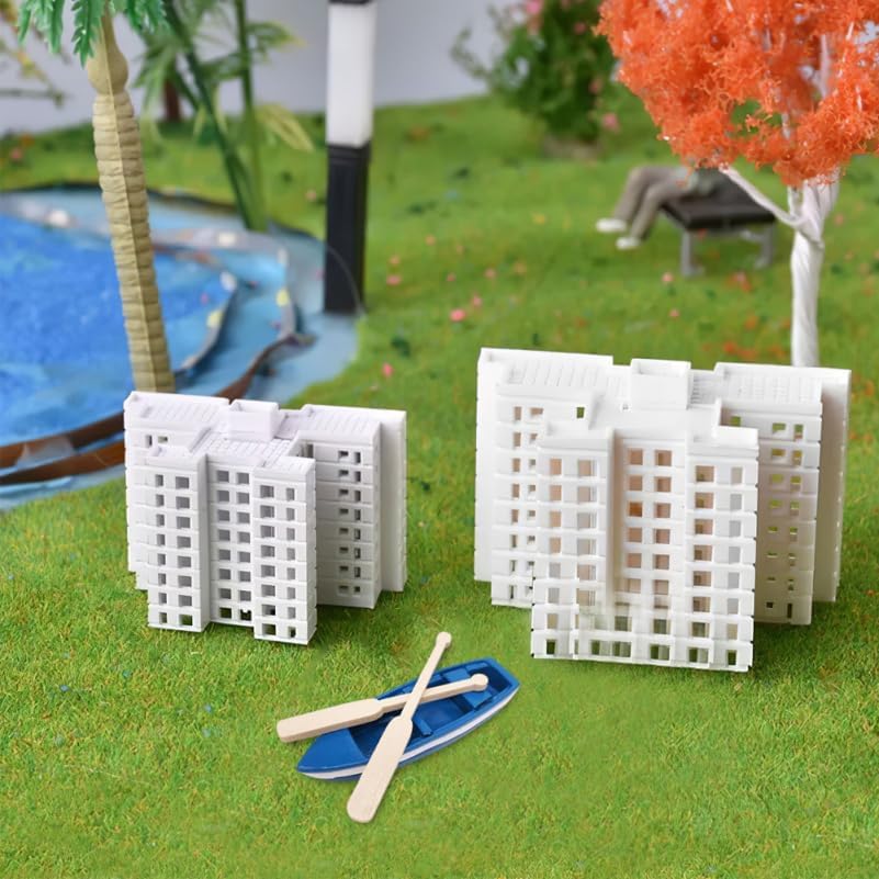 Miniatura 6 de SEWACC 15 juegos de mini botes de remos en miniatura de madera azul, pequeñas figuras de bote de remos de resina, botes de canoa, micro paisaje para