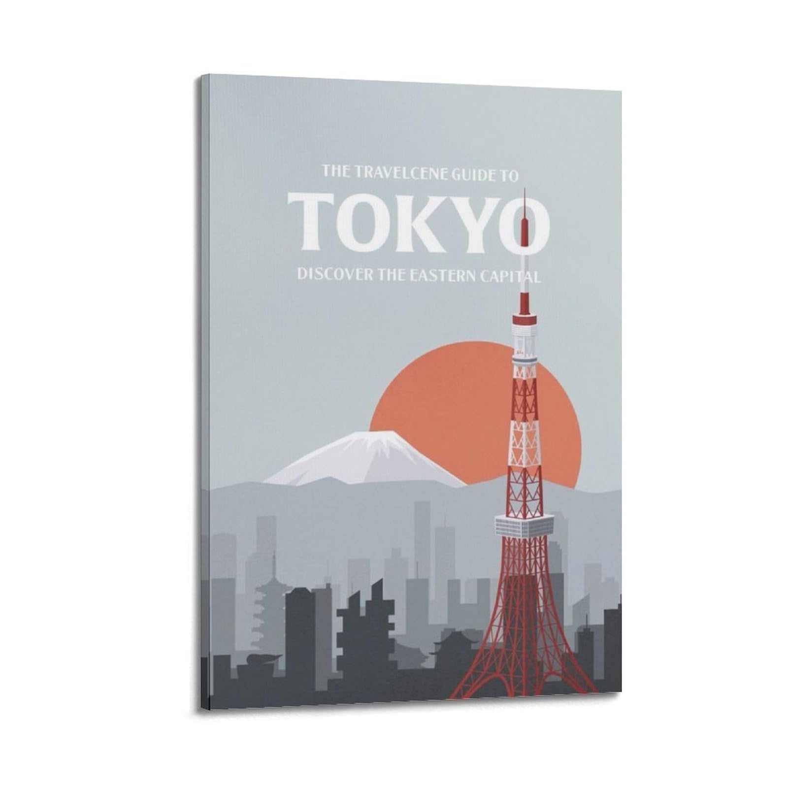 WIZIGM Vintage-Poster Tokio, Japan, Reiseführer und Turm. jpg Poster, moderne Wandkunst, Leinwand, ästhetische Dekoration, Gemälde, 60 x 90 cm, Rahmenstil