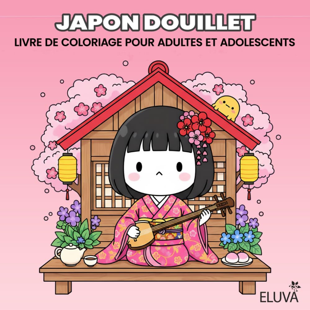 Livre de coloriage Japon douillet pour adultes et adolescents: Motifs inspirés de la beauté japonaise : architecture, fleurs de cerisier, objets traditionnels et scènes paisibles.