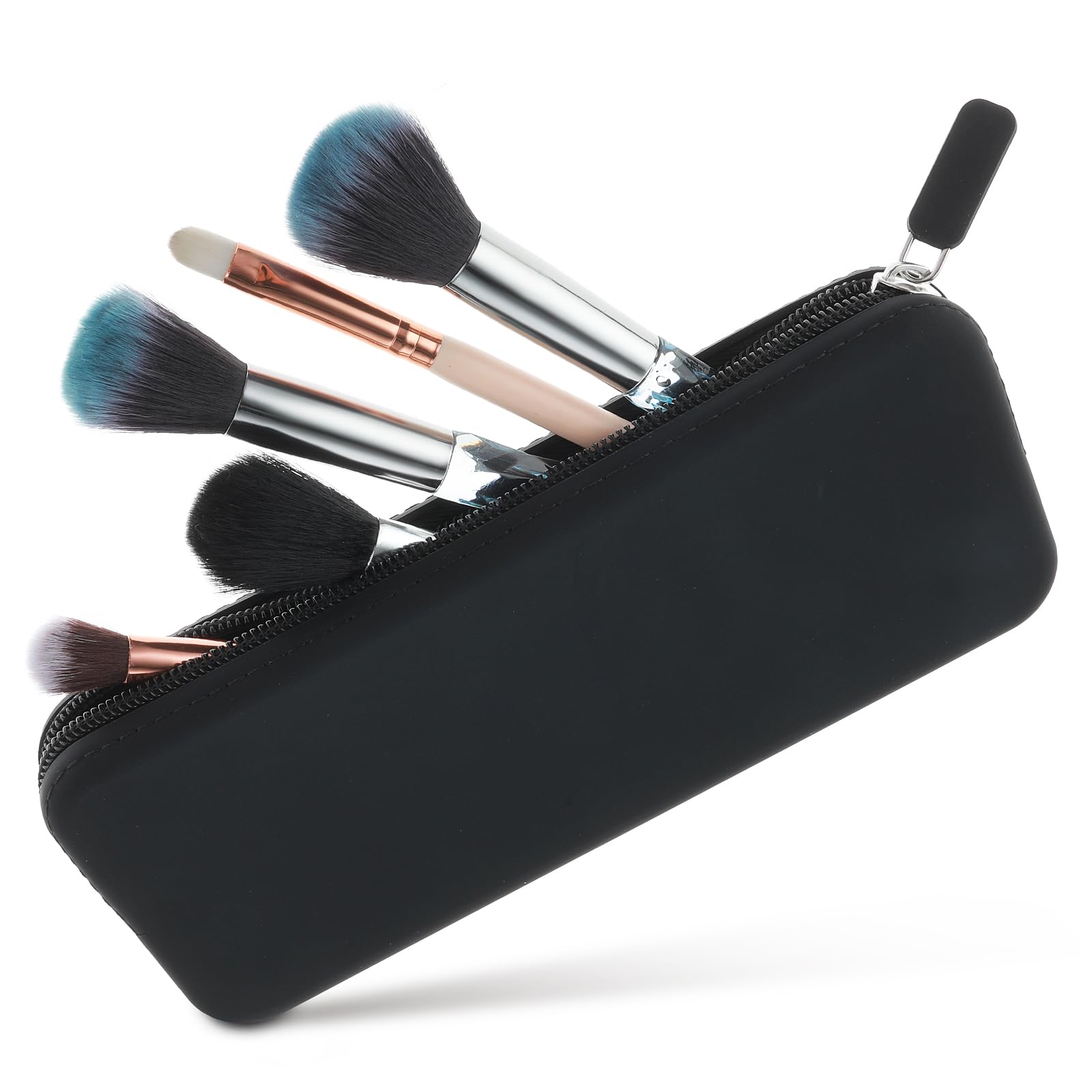cobee Estuche con Cremallera para brochas de Maquillaje, Silicona Lavable Soporte para brochas cosméticas Estuche Esencial de Viaje Gran Capacidad portátil artículos de tocador de Viaje(Negro)