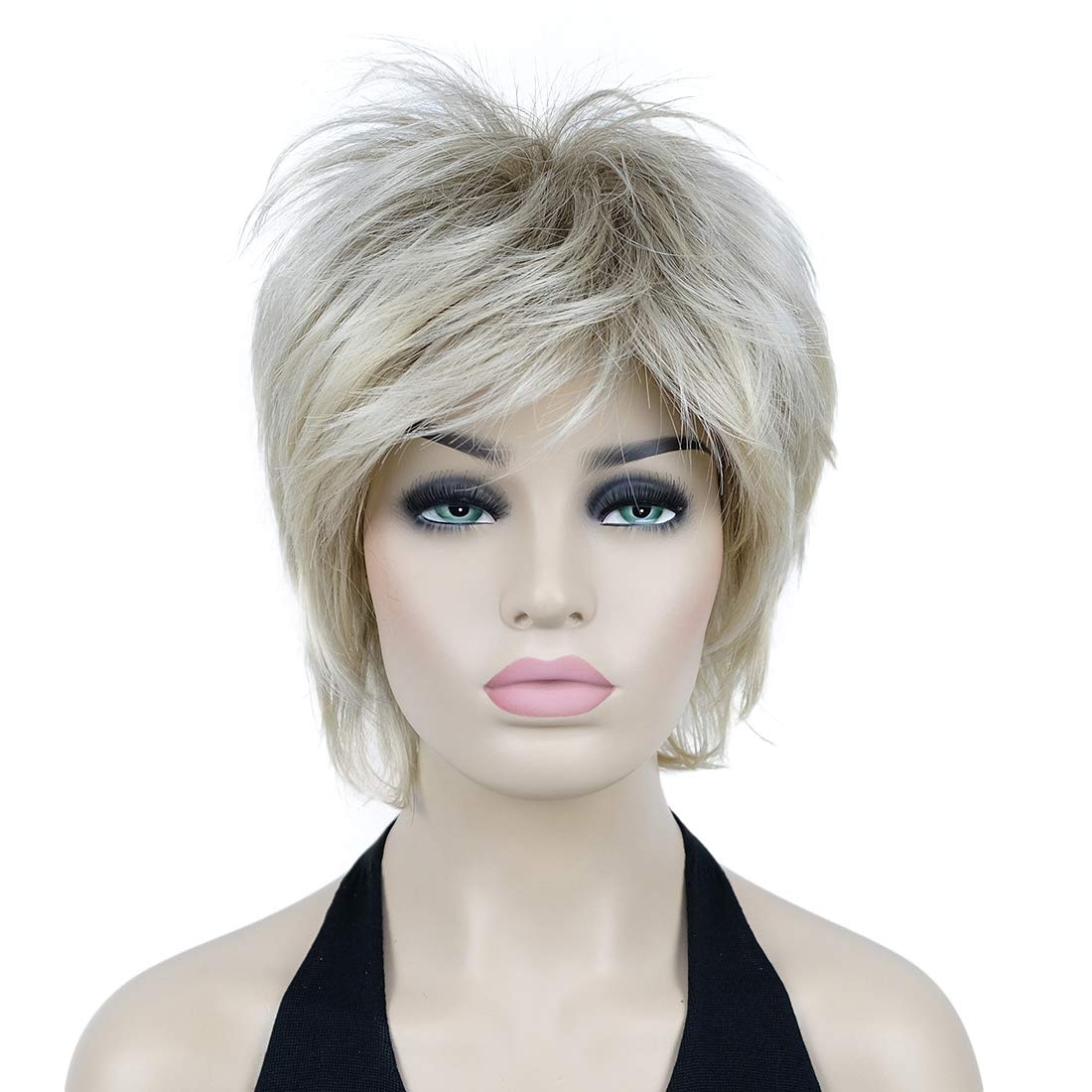 Lydell Short Layered Shaggy Wavy Full Synthetic Wigs (R12-26 Blonde Mix), 8" - Image 2