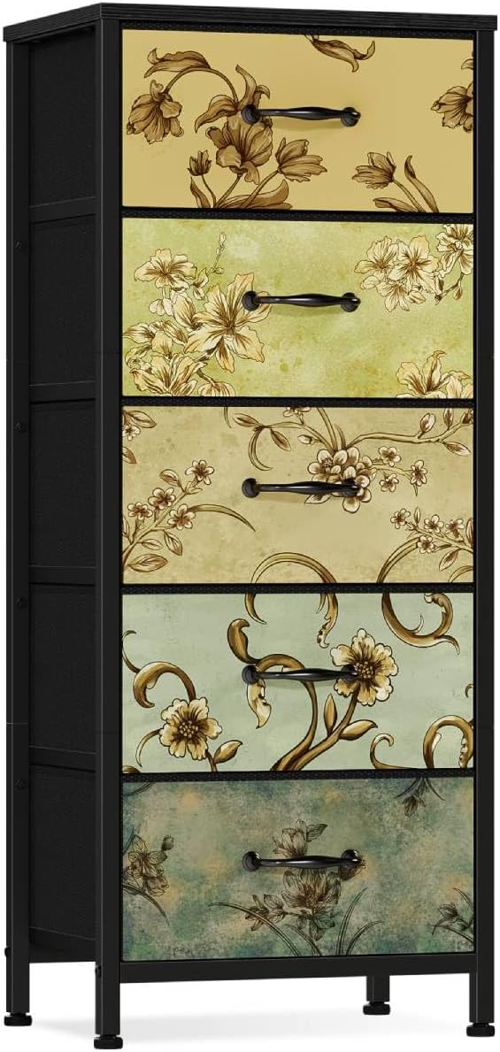 Ocforiya Vintage Fabric Dresser for Bedroom with 9 Drawers, Retro Tall Dressers for