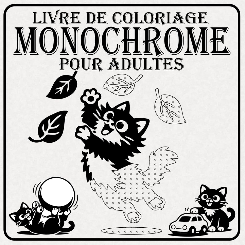 livre de coloriage monochrome pour adultes: +45 scènes mignonne anti stress à colorier en une seule couleur Pour adultes et adolescents