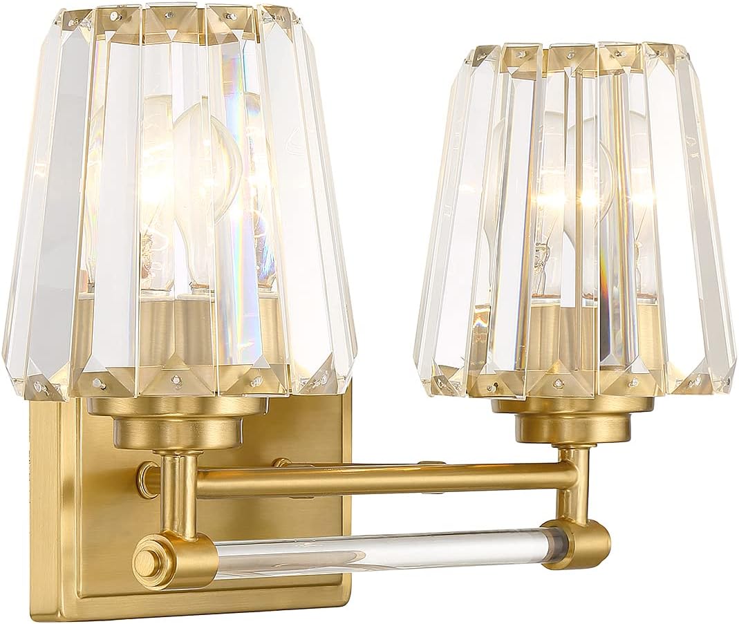 Savoy House 8-6001-2-322 Garnet Crystal Vintage Crystal Clear Bathroom Vanity Wall Light, 2-Light 120 Total Watts, 10" H x 16" W, Warm Brass