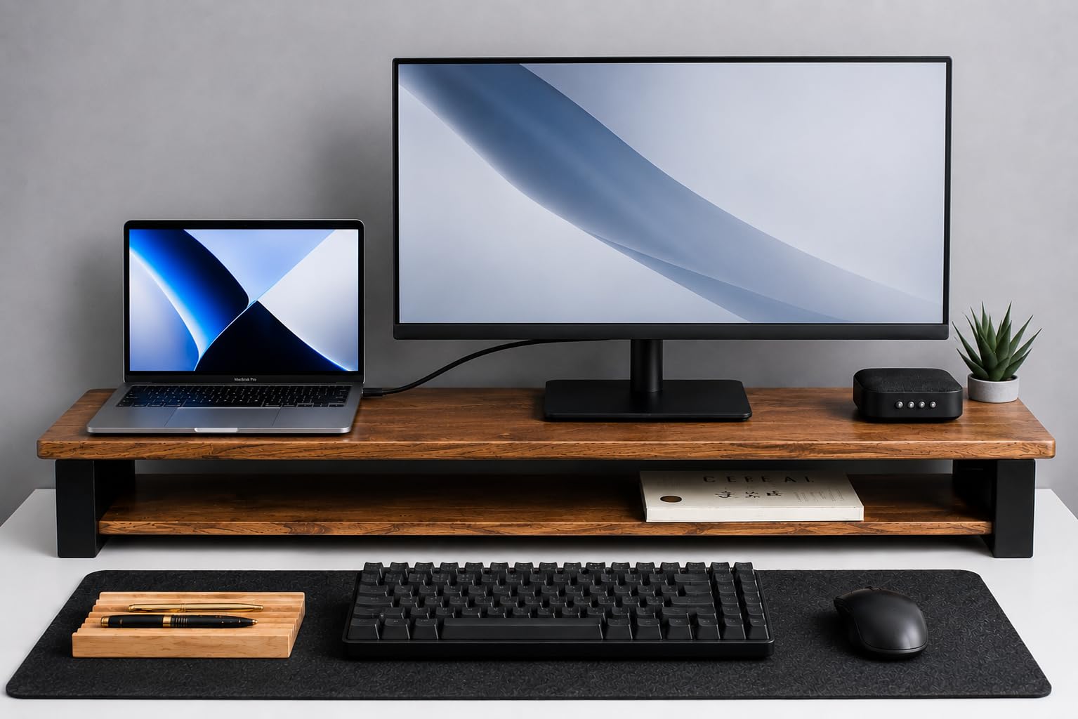 Store 80cm Long Wooden Monitor Stand with Storage Organizer for Desk, Tables, Office, Home, Studio, Study Table | 80x20x11cm (Dual Tone, 80cm Long)-image-9