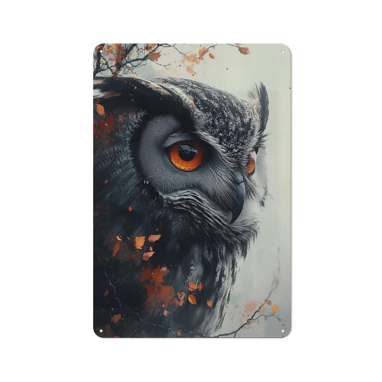 Junmoney Style-5 Outdoor Room Shed Metal Sign 30X20cm Featuring Owl Portrait With Autumnal Accents, Shed Wall Decor For Shed, Garden Room, Porch Or Garage