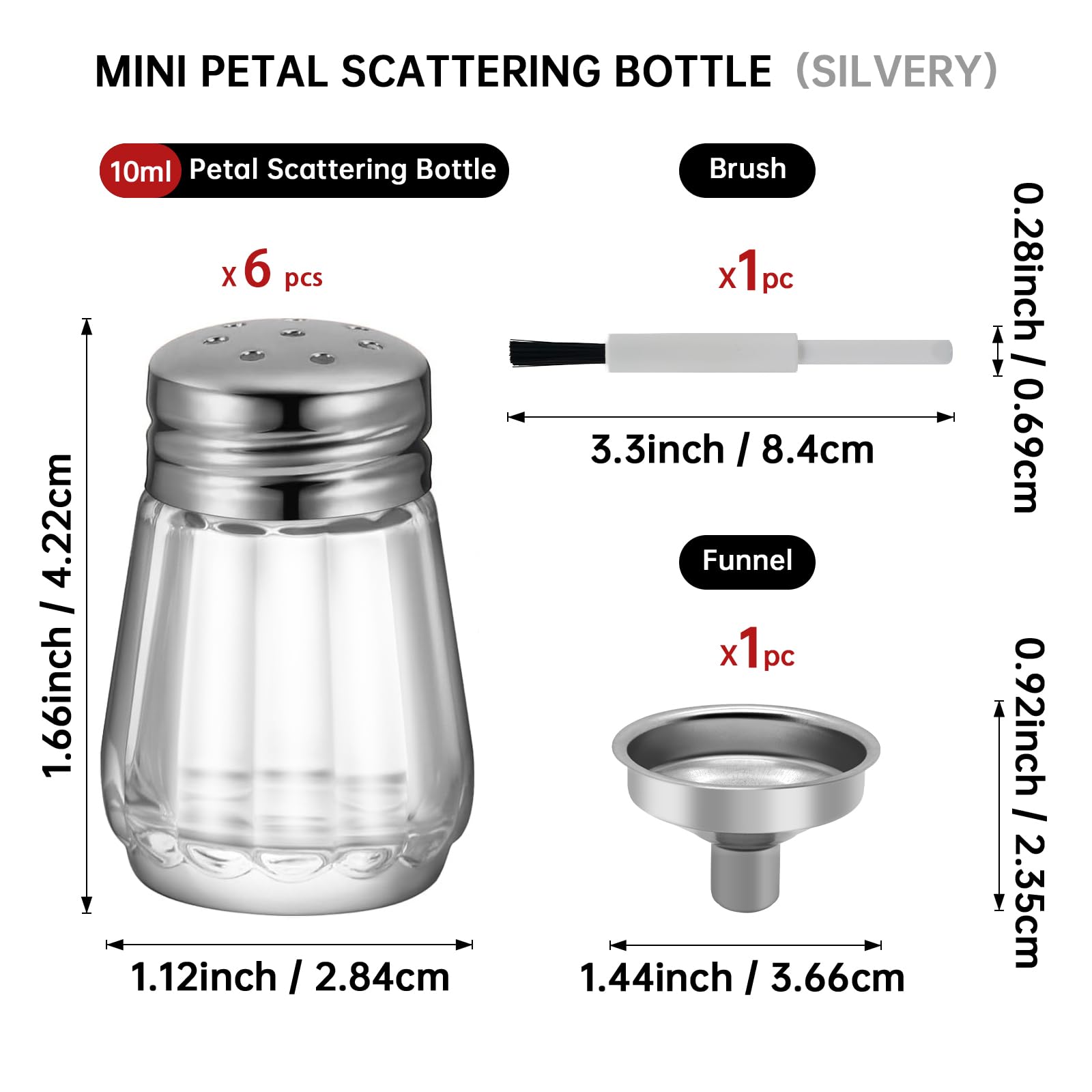 0.3 OZ Mini Salt and Pepper Shakers 6 Pcs - Small Mini Salt Shaker Clear Seasoning Shakers Tiny Glass Spice Containers, Portable Small Seasonging Jars for kitchen, Picnic (Silver)