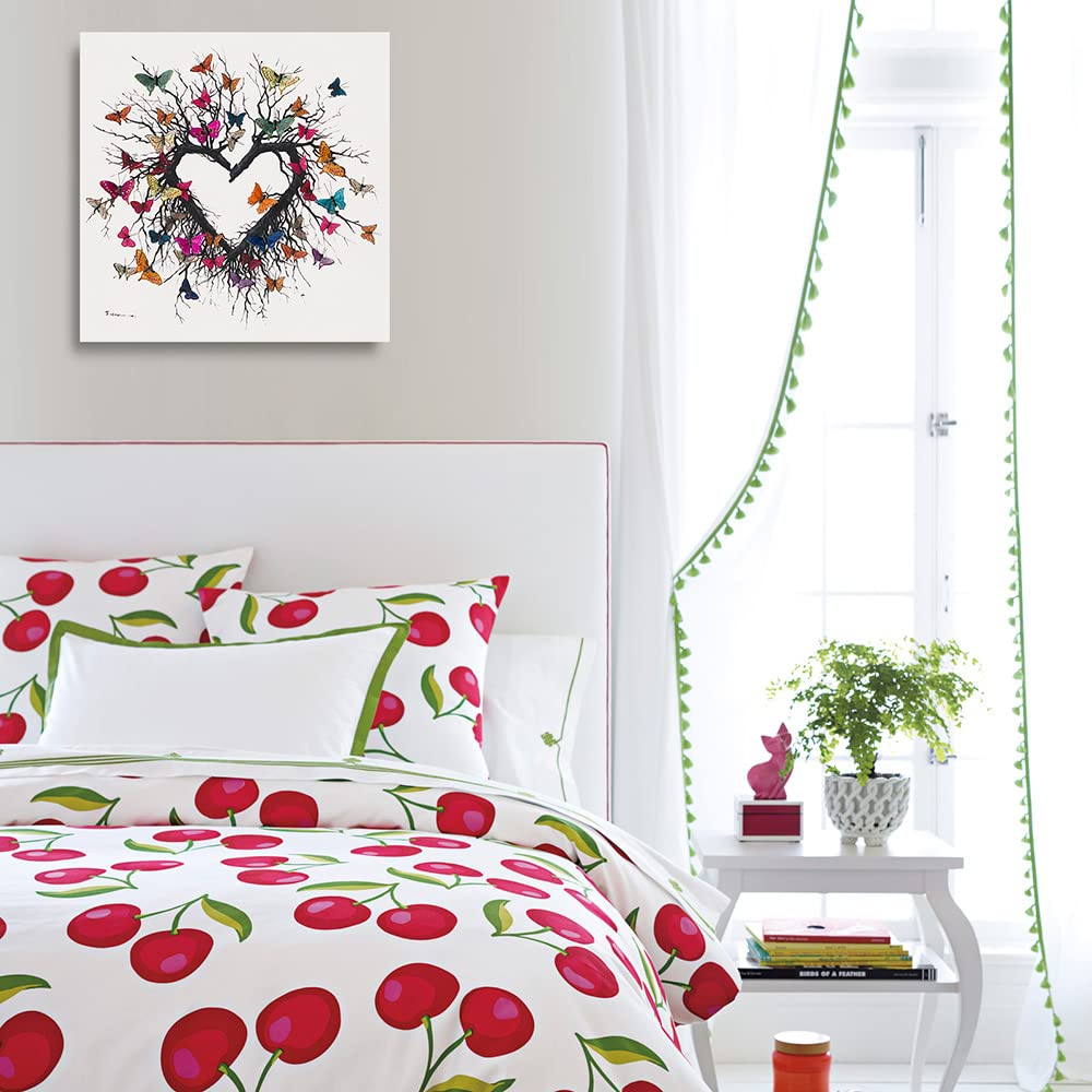Yidepot Butterfly Canvas Print Wall Art for Bedroom: Heart Shaped Branches Surrounded by Colorful Butterflies Love Themed Picture for Teen Girls (50x50CM) - Image 3